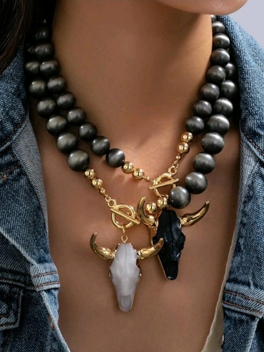 Bead Necklace Bull Skull